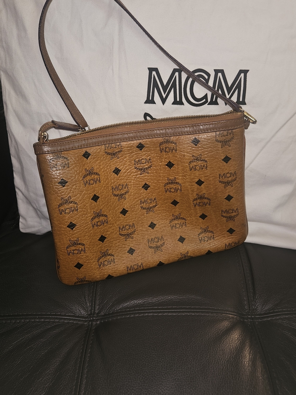 MCM Cognac Visetos Logo Tote W/ Pouch - Picture 9 of 12